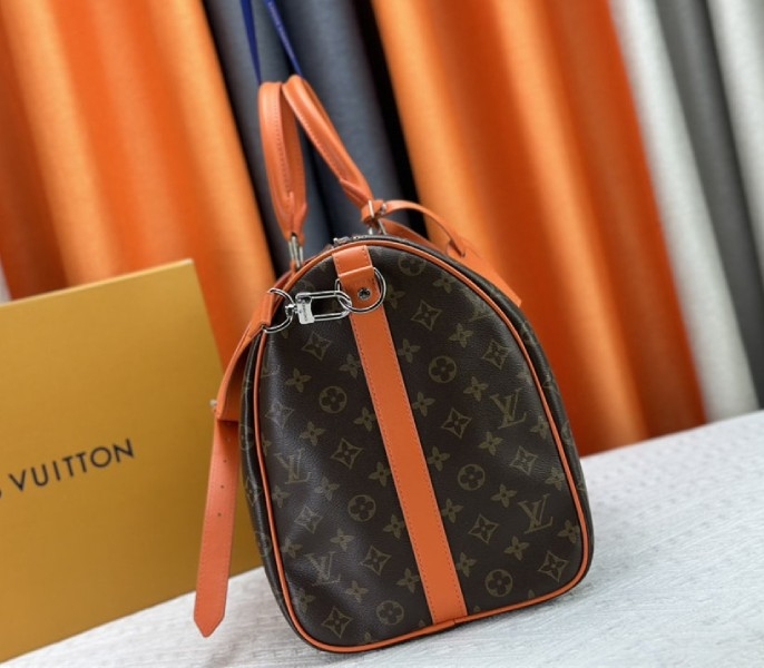 Louis Vuitton Monogram Macassar Canvas Keepall Bandouliere 50 In Tangerine Orange angle 2