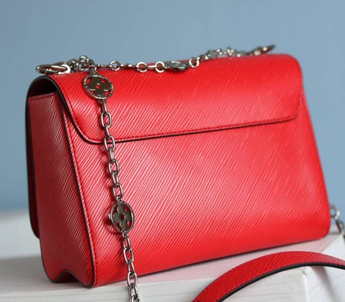 Louis Vuitton Epi Leather Twist MM With Flowers Jewels Chain Bag In Red angle 4