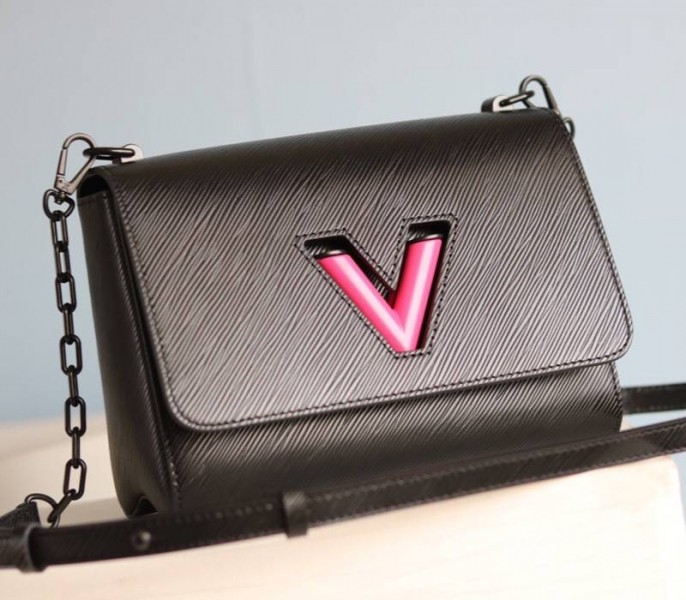 Louis Vuitton Epi Leather Twist MM Bag With Black Vibrant Pink Twist Lock angle 4