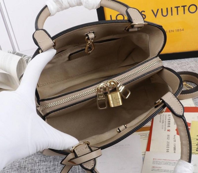 Louis Vuitton Monogram Empreinte Montaigne BB In Tourterelle Gray angle 3