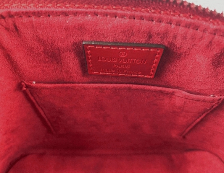 Louis Vuitton Epi Leather Alma BB Handbag In Red With Jacquard Strap angle 3