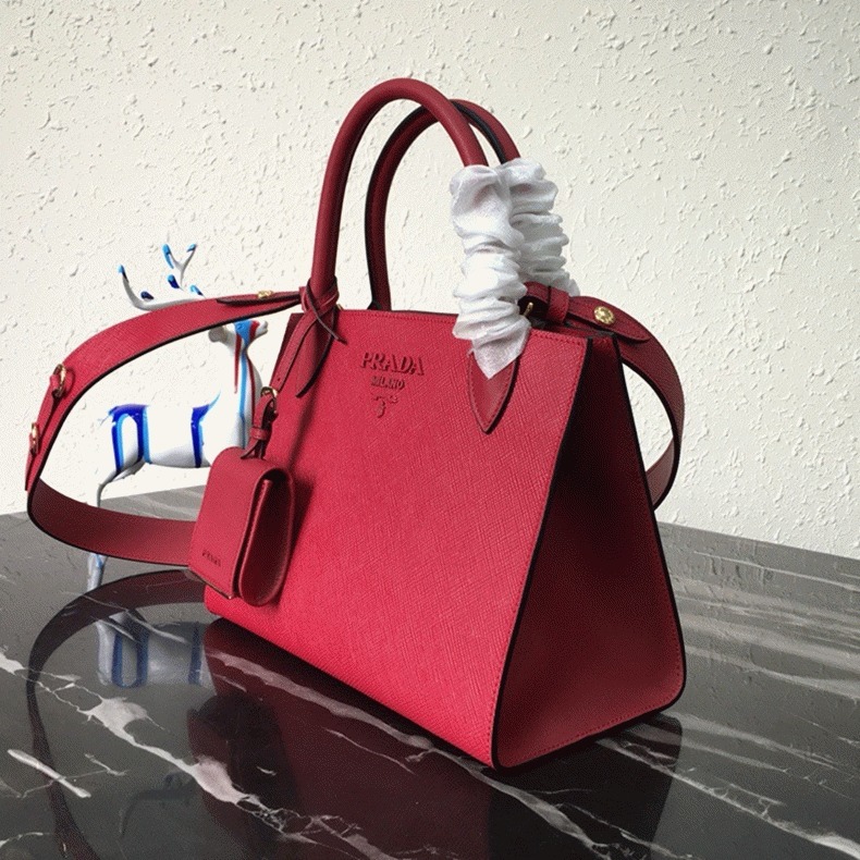 Prada Monochrome Small Bag Knockoff in Red angle 5