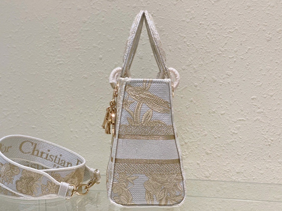 Dior Lady D-Lite Medium Bag Knockoff in Gold Jardin d Hiver Embroidery angle 3