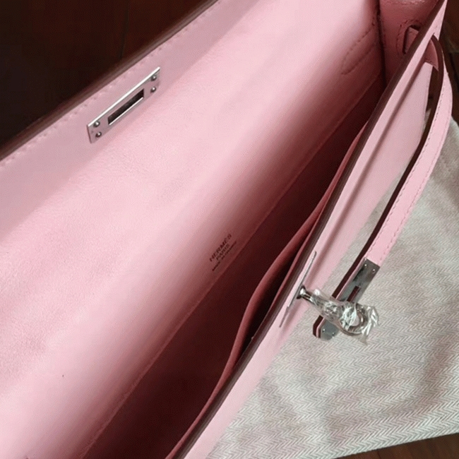 Rose Dragee Swift Knockoff Hermes Kelly Cut Clutch Soft Pastel Bag angle 2