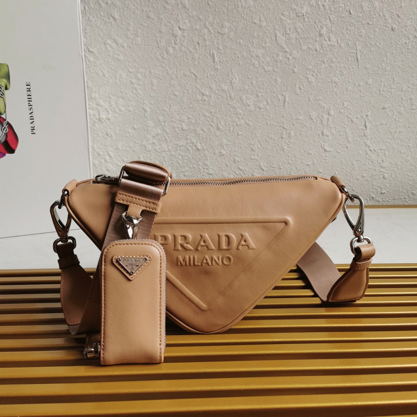 Prada Triangle Shoulder Bag Imitation in Beige angle 2