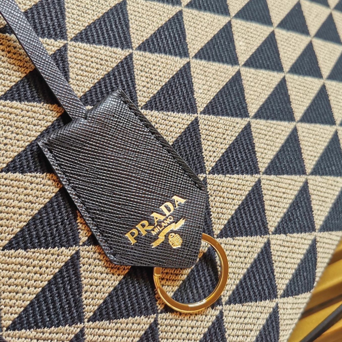 Prada Symbole Small Bag Replica in Black/Beige Jacquard Fabric angle 2