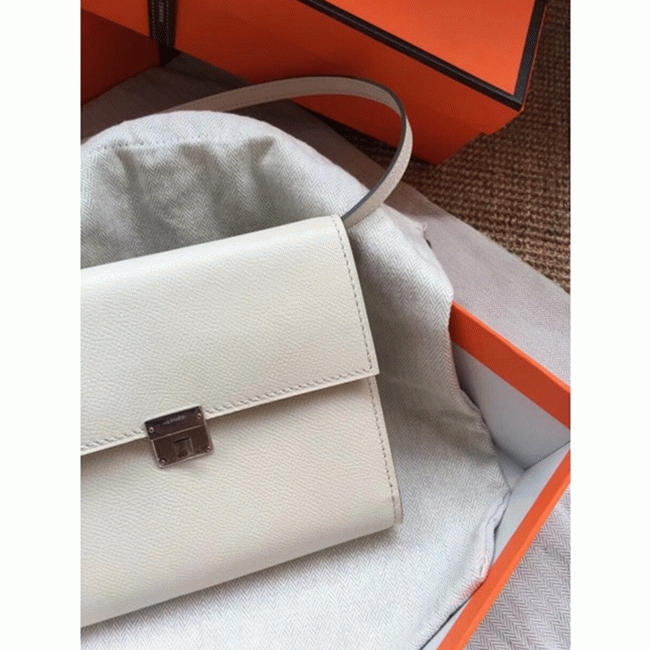 White top knockoff Hermes Clic wallet with strap angle 3