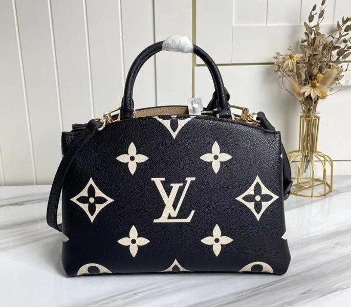 Louis Vuitton Bicolor Monogram Empreinte Leather Petit Palais Handbag In Black And Beige angle 4