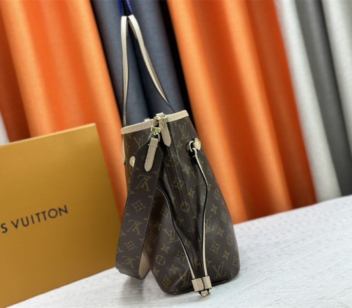 Louis Vuitton Neverfull Bandouliere Inside Out MM Tote In Monogram Canvas And Beige Textile And Leather angle 3