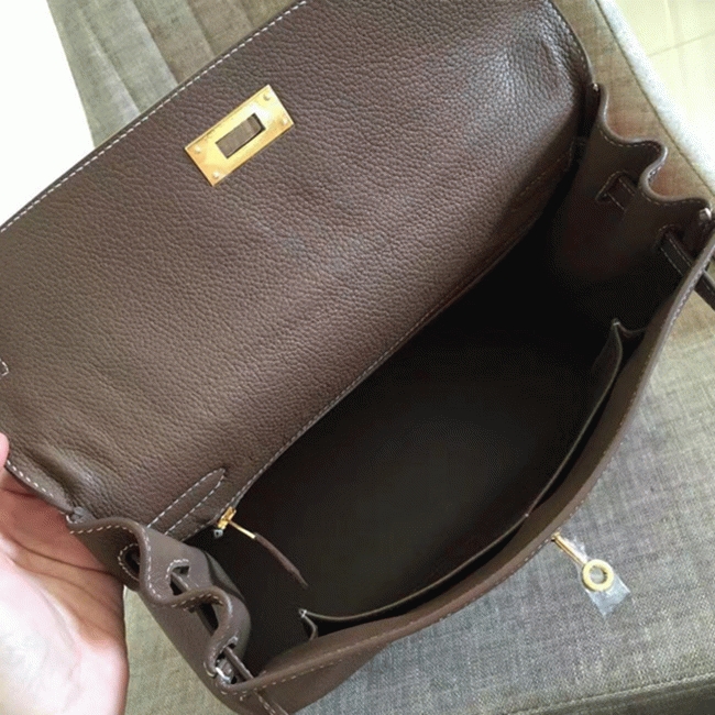 Etoupe Clemence Fake Hermes Kelly Retourne 28cm Classic Tote angle 5