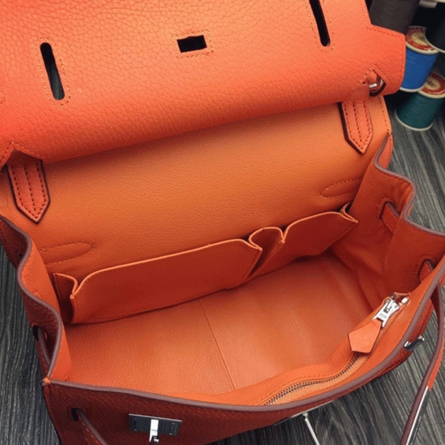 Orange replica Hermes Jypsiere 34cm handbag angle 4