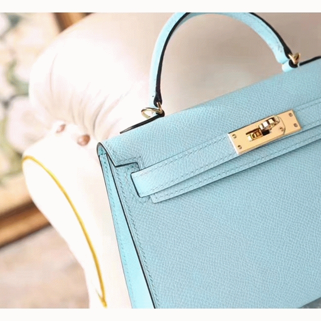 Blue Zephyr Epsom Copy Designer Hermes Kelly 20cm Handbag angle 4