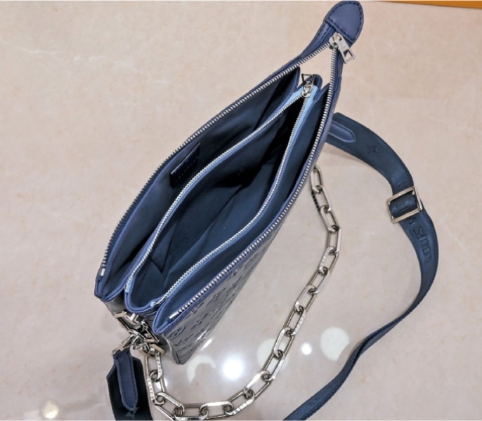Louis Vuitton Coussin PM Bag In Navy Blue With Jacquard Strap angle 5