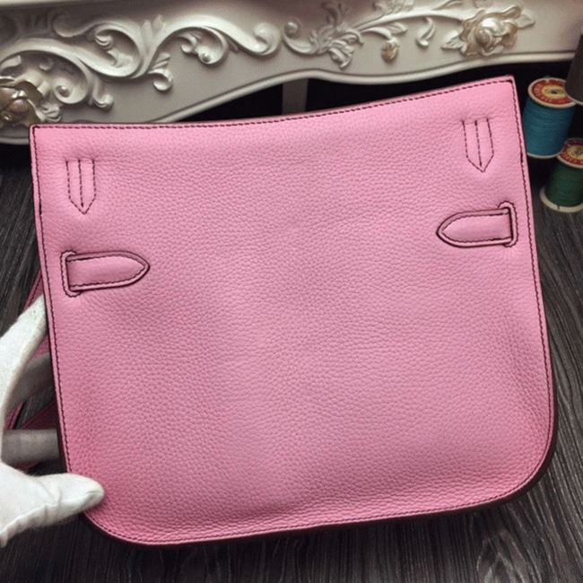 Pink fake luxury Hermes Jypsiere 31cm handbag angle 2