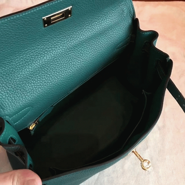 Malachite Clemence Copy Designer Hermes Kelly Retourne 28cm Bag angle 4