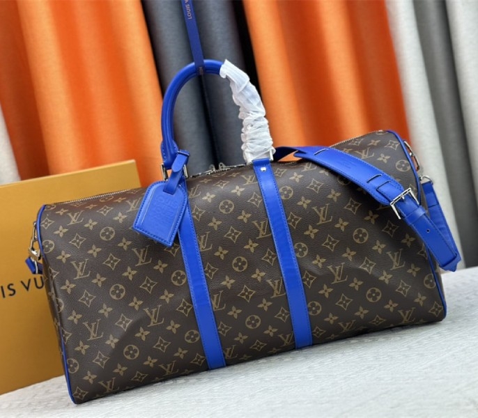 Louis Vuitton Monogram Macassar Canvas Keepall Bandouliere 50 In Indigo Blue