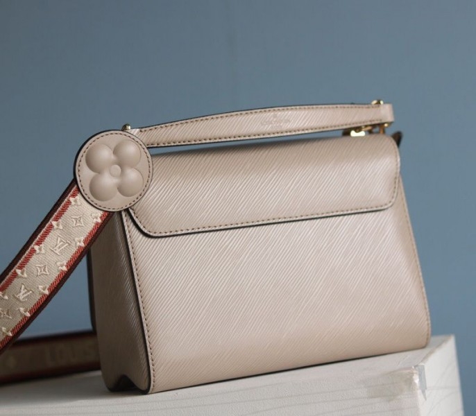 Louis Vuitton Epi Leather Twist MM Handbag In Galet Gray With Embroidered Strap angle 5