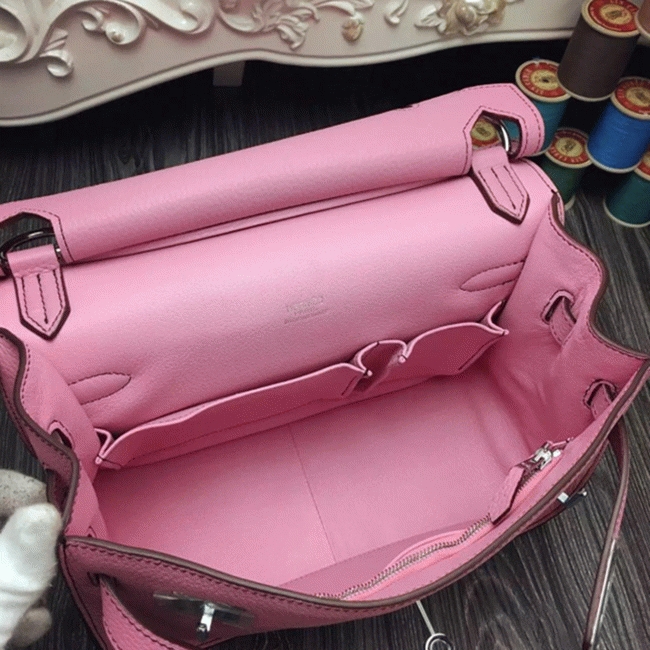 Pink fake luxury Hermes Jypsiere 34cm handbag angle 2