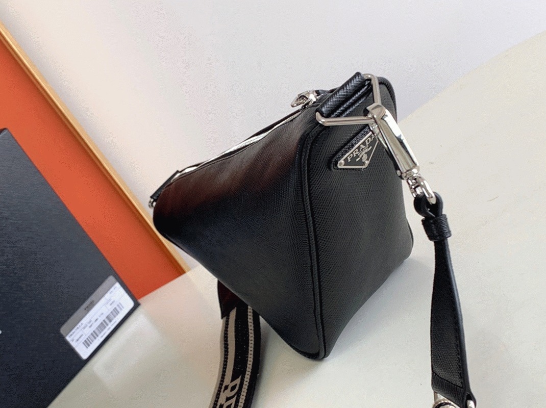 Prada Triangle Shoulder Bag Fake in Black angle 2