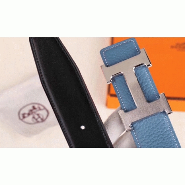 Fake designer Hermes H belt buckle in blue shade angle 5