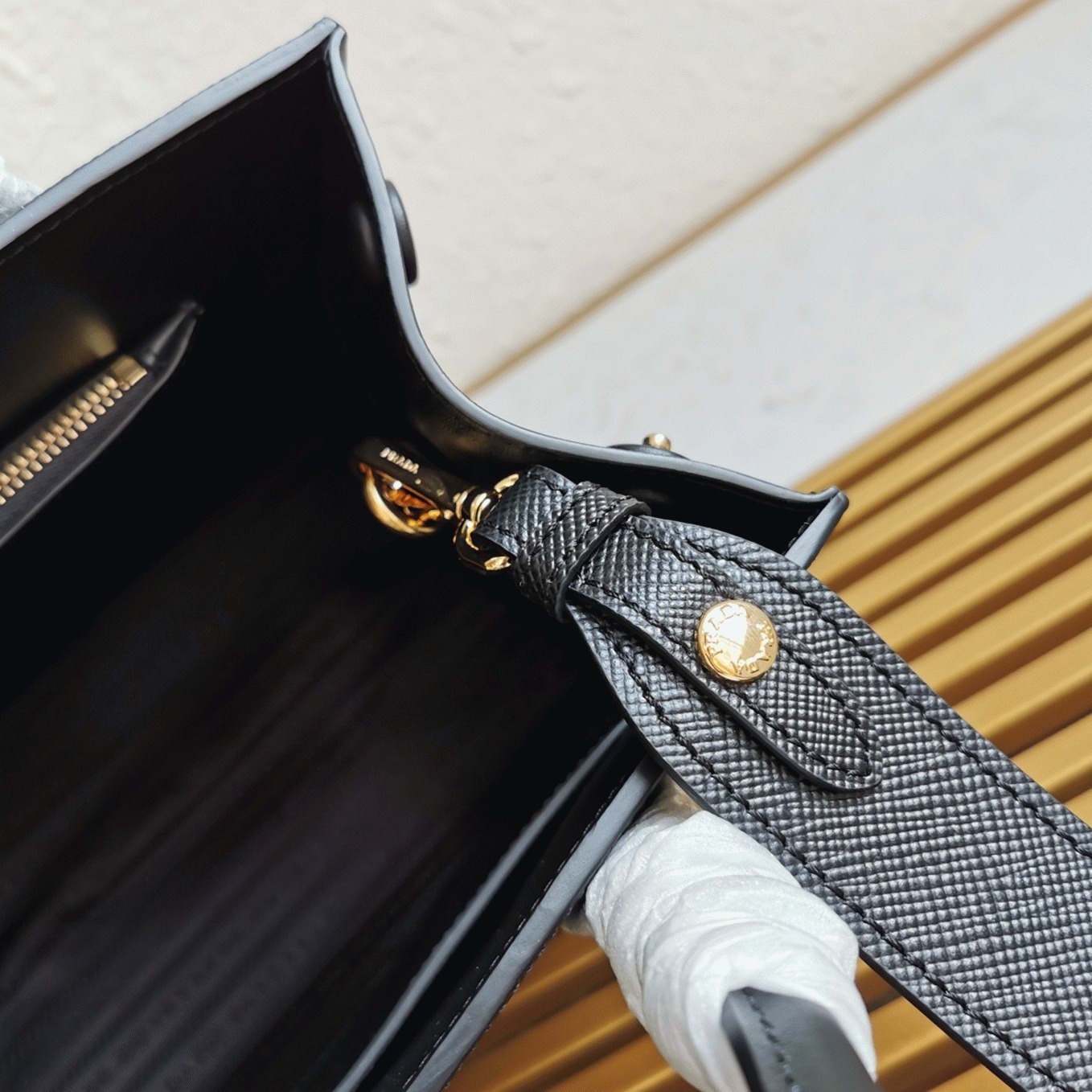 Prada Monochrome Medium Bag Knockoff in Black angle 5
