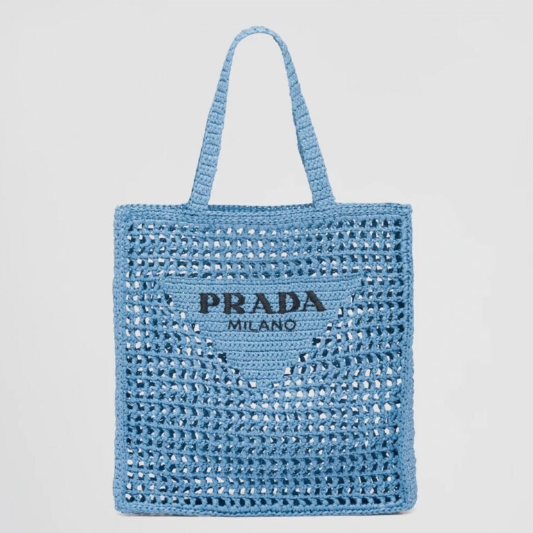 Prada Small Tote Bag Knockoff in Blue Woven Raffia