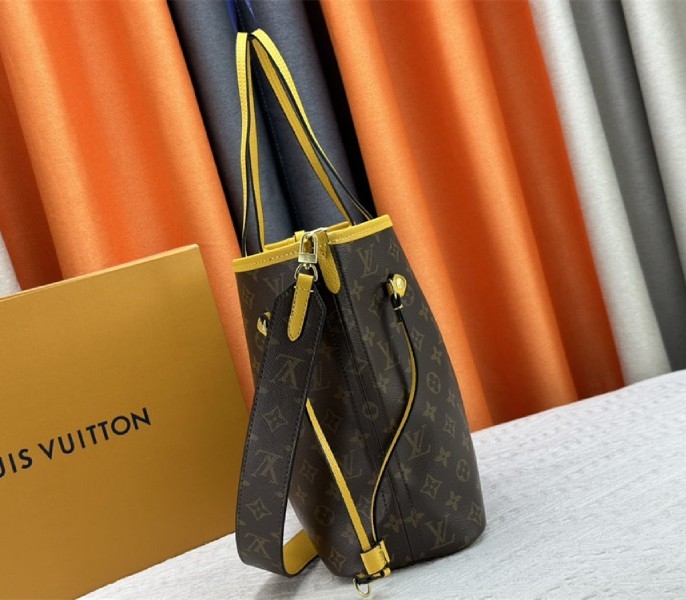 Louis Vuitton Neverfull Bandouliere Inside Out MM Tote In Monogram Canvas And Yellow Textile And Leather angle 3