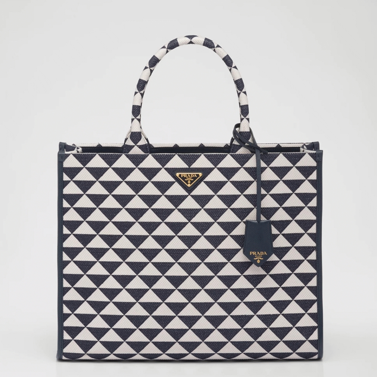Prada Symbole Large Bag Fake in White/Blue Jacquard Fabric