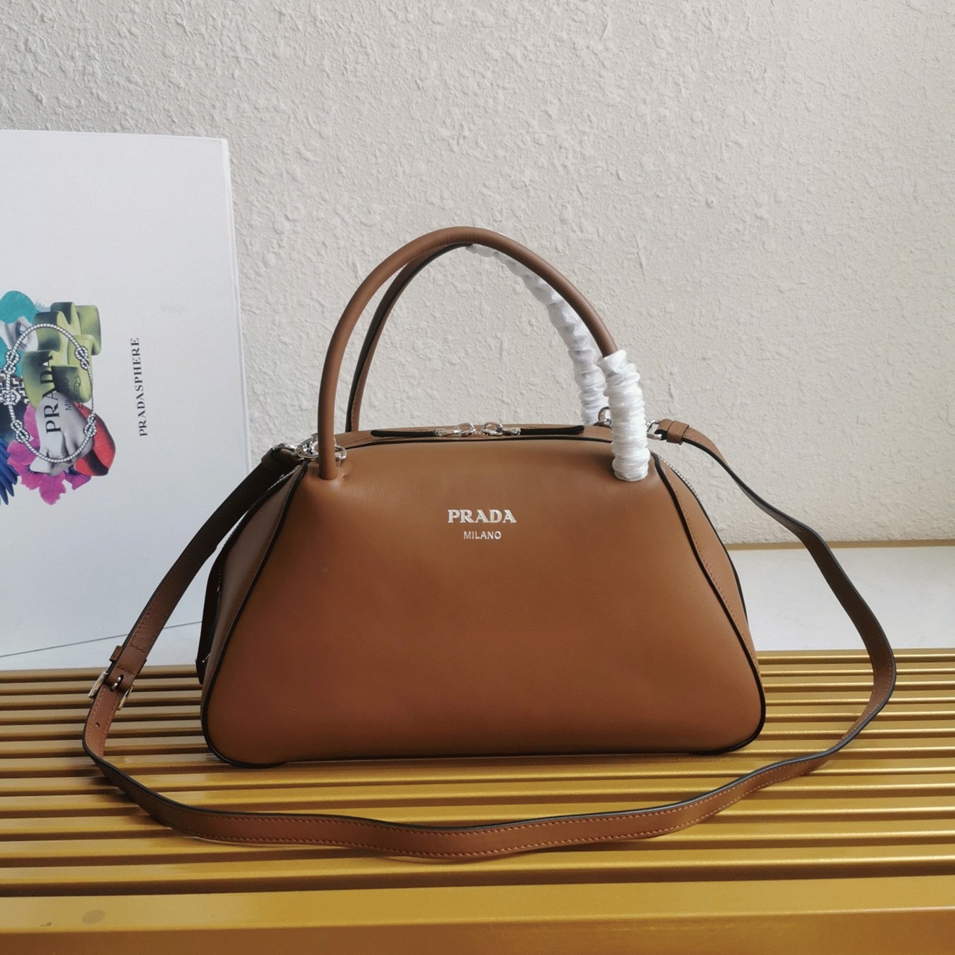 Prada Supernova Medium Top Handle Bag Replica in Brown angle 5