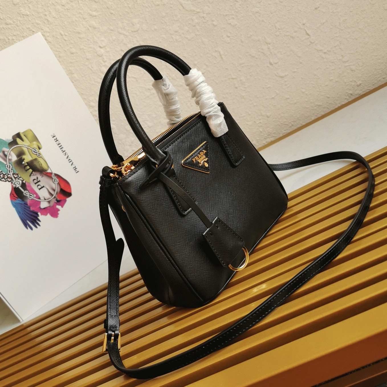 Black Prada Mini Galleria Bag Best Replica angle 4