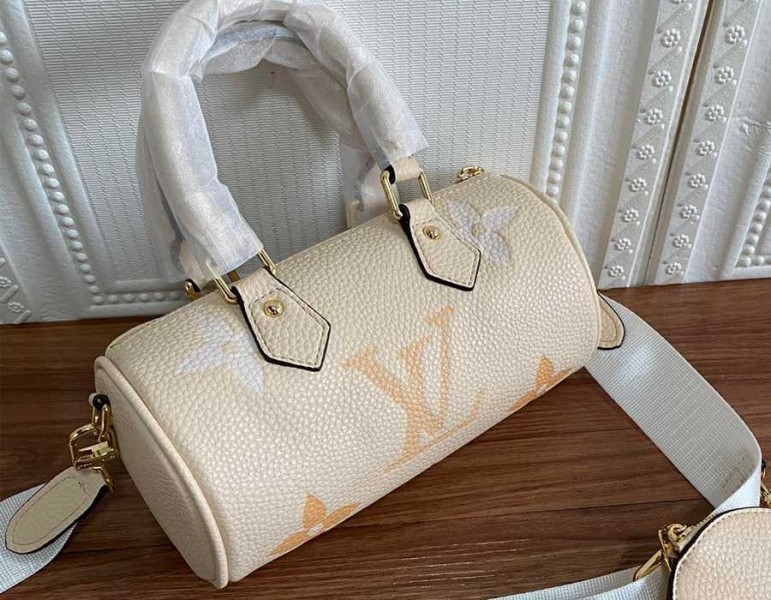 Louis Vuitton Bicolor Monogram Empreinte Papillon BB Bag In Cream And Saffron angle 2