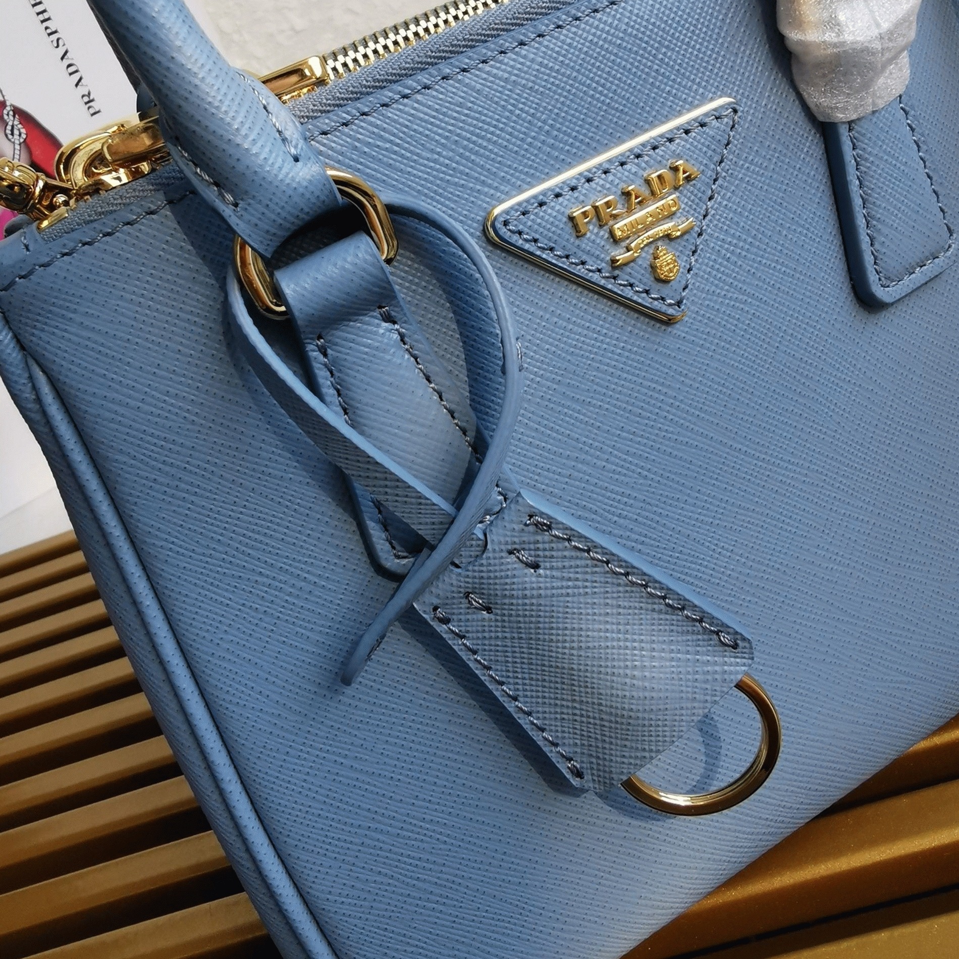 Light Blue Prada Mini Galleria Bag Fake angle 5