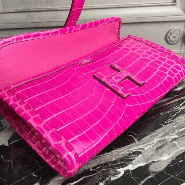 Rose Red Crocodile Leather Replica Hermes Jige Elan 29 Elegant Clutch angle 2