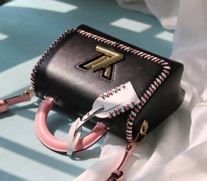 Louis Vuitton Epi Leather Twist MM Bag In Black With Braided Edges Flap angle 5