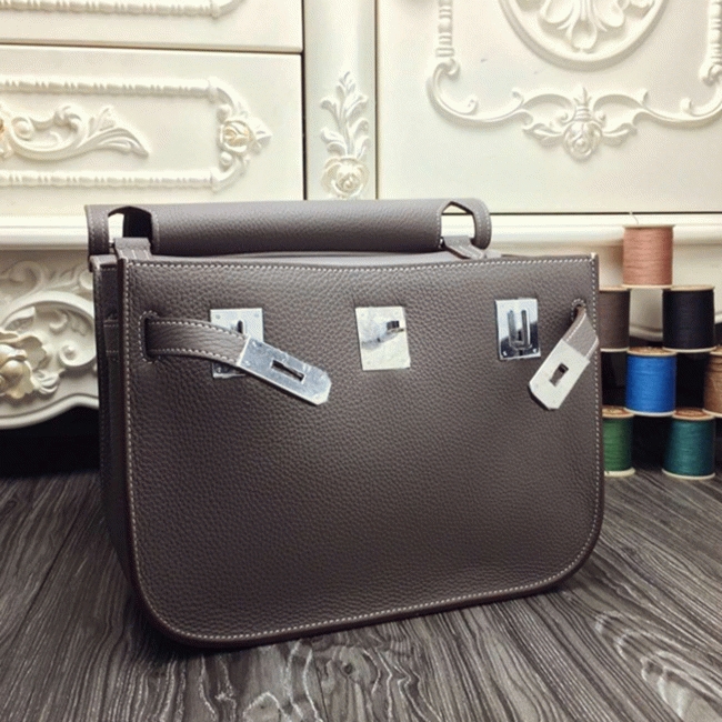 Large grey knockoff Hermes Jypsiere 34cm handbag angle 5
