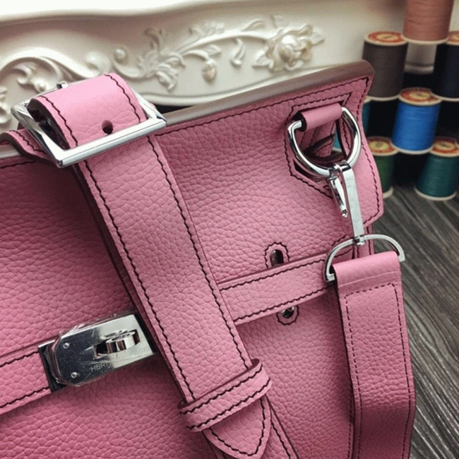 Pink fake luxury Hermes Jypsiere 31cm handbag angle 3