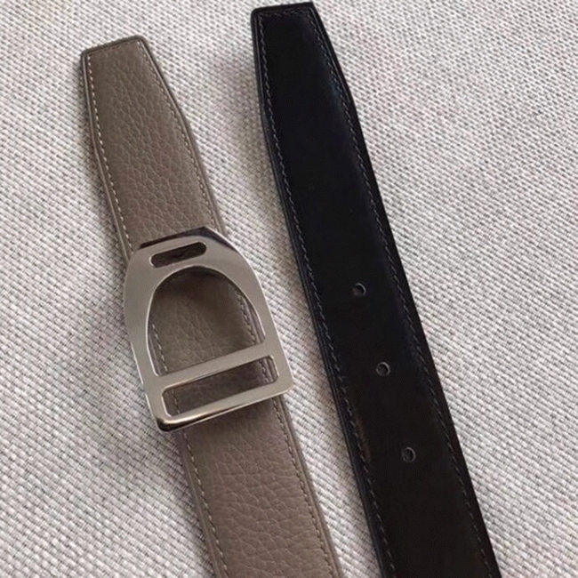 Knockoff Hermes Etrier buckle belt in taupe shade angle 4