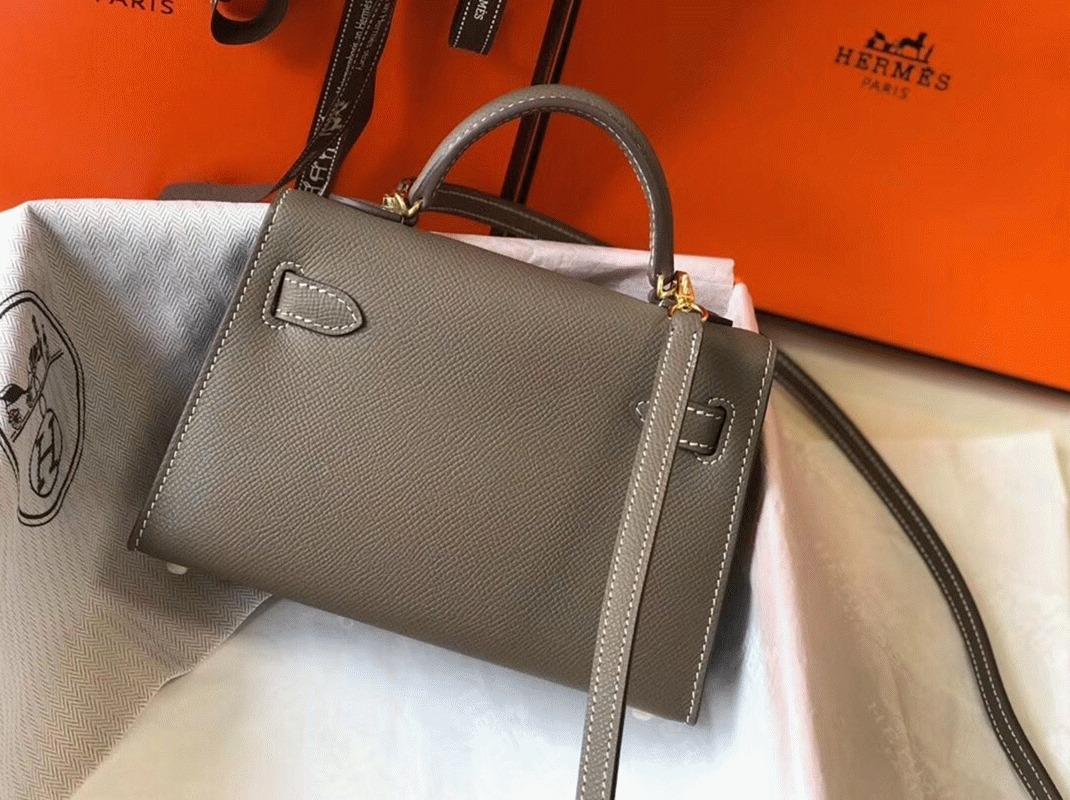 Hermes Kelly Mini II Bag Replica in Taupe Grey angle 2