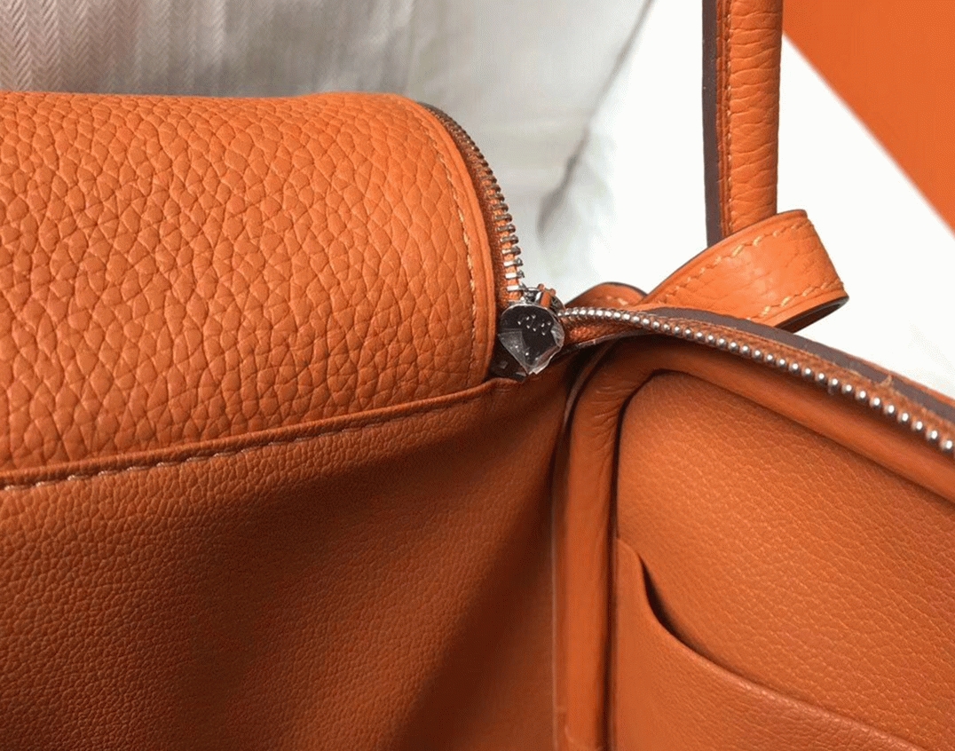Copy Hermes Lindy 26cm handbag in orange angle 3