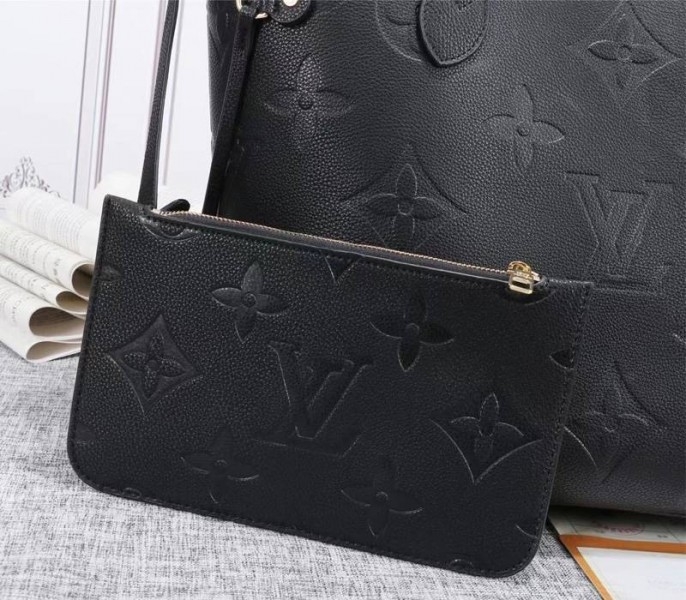 Louis Vuitton Monogram Empreinte Neverfull MM Tote In Black angle 3