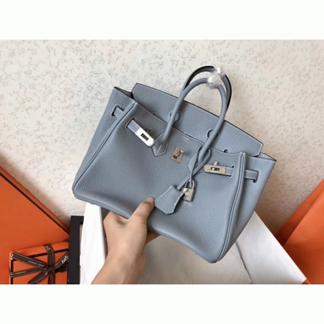 Hermes Birkin 25cm Blue Lin High-End Copy angle 5
