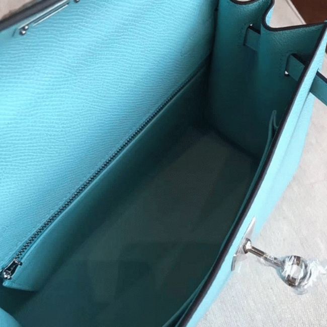 Blue Atoll Epsom Fake Hermes Kelly 25cm Sellier Elegant Handbag angle 4