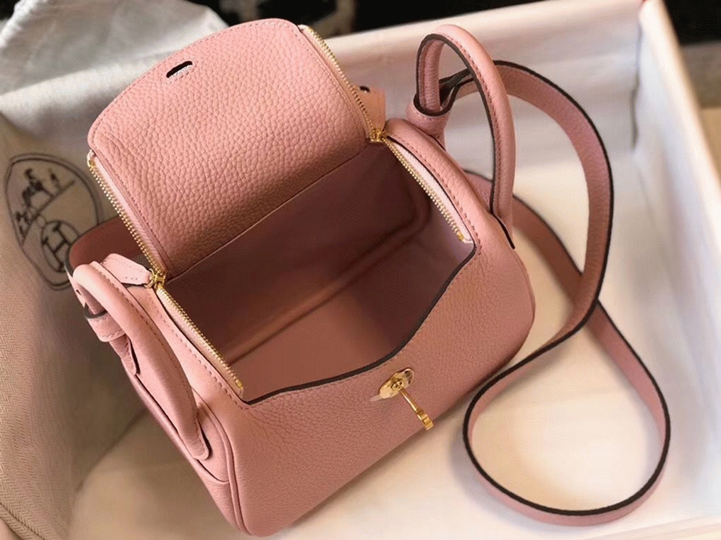 Top replica Hermes Lindy Mini handbag in pink angle 2