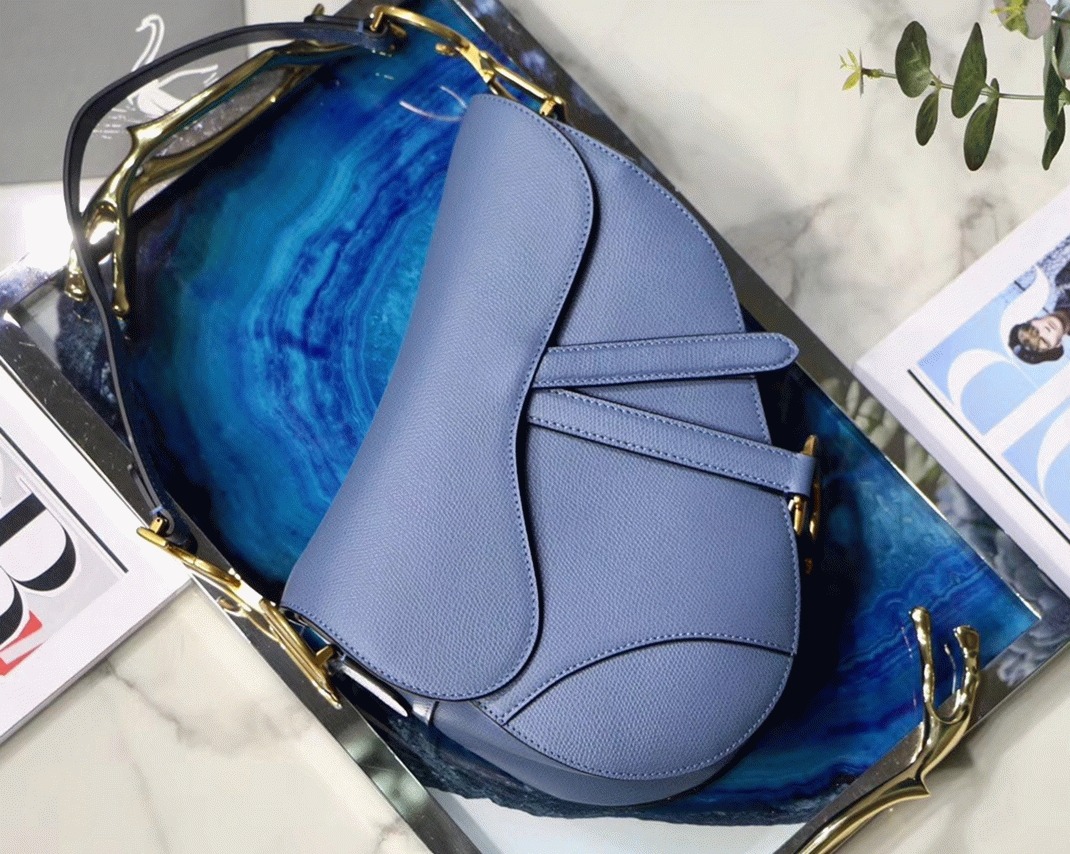 Dior Saddle Bag Knockoff in Denim Blue Grained Calfskin angle 4