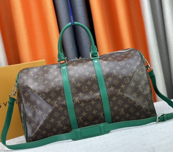 Louis Vuitton Monogram Macassar Canvas Keepall Bandouliere 50 In Borneo Green angle 3