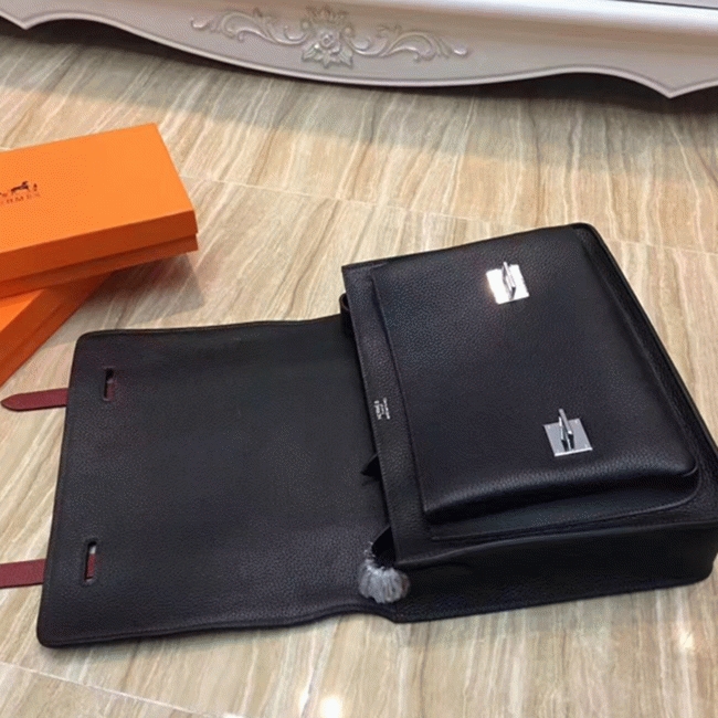 Black Fake Designer Hermes Steve Messenger Bag angle 2