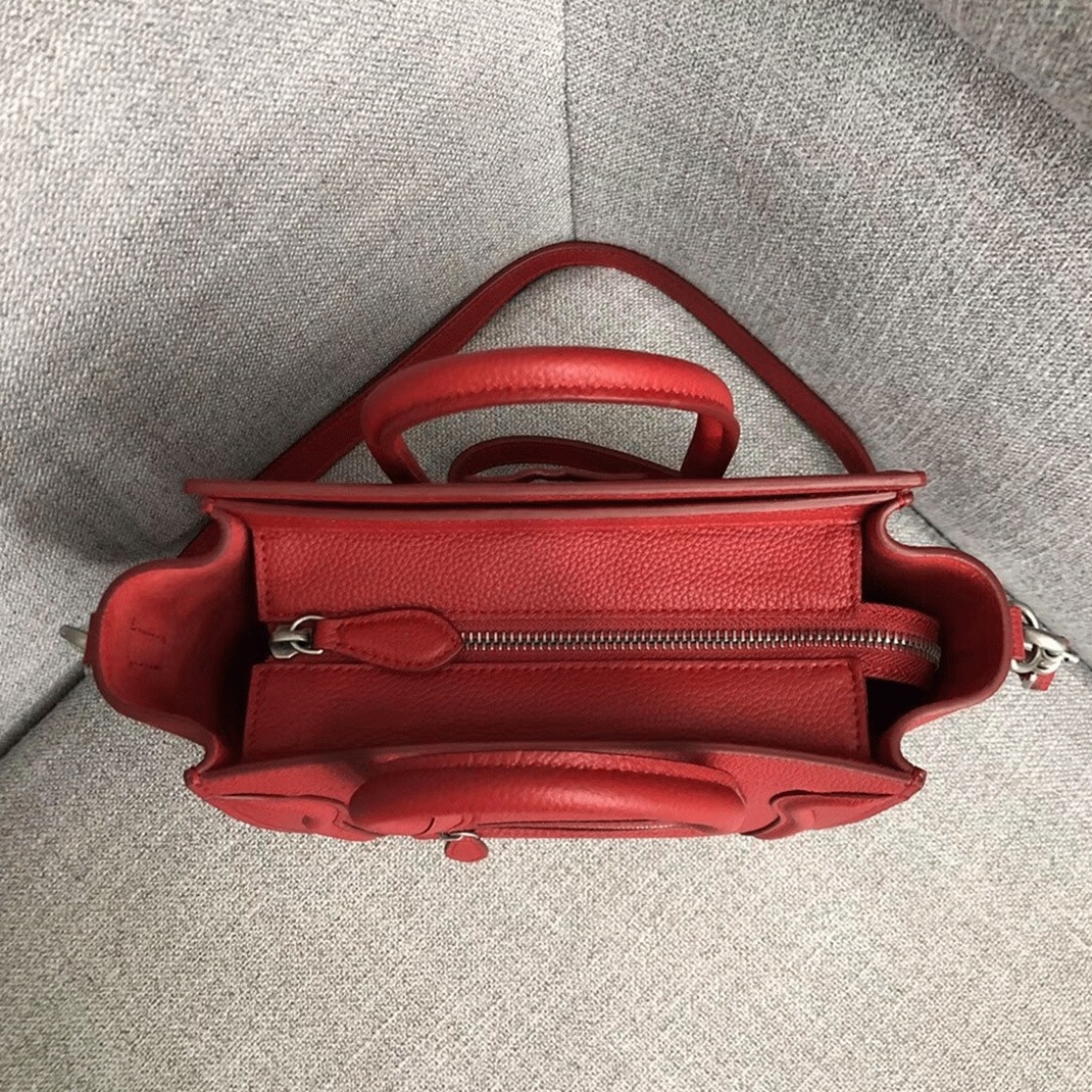 Celine Nano Luggage Tote Bag Fake in Red angle 5