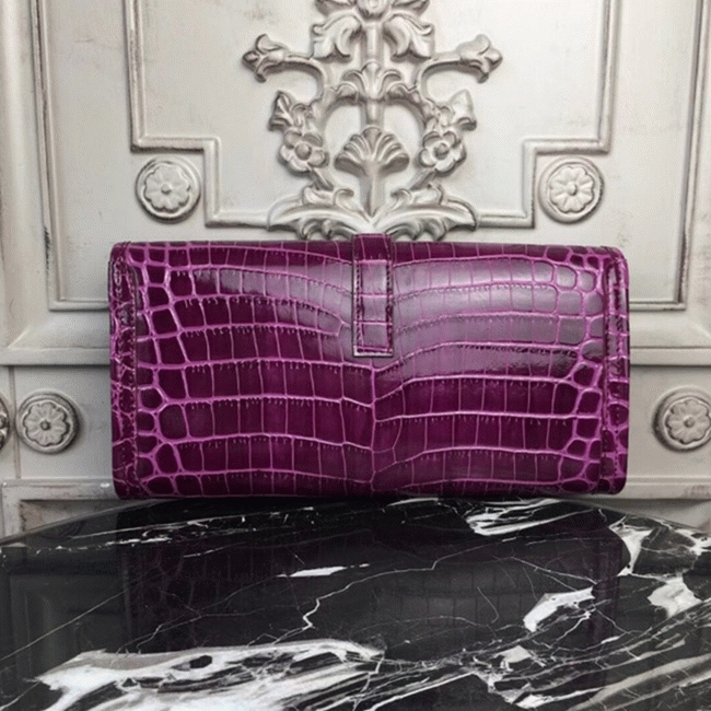 Fuchsia Crocodile Leather Knockoff Hermes Jige Elan 29 Bold Clutch angle 2
