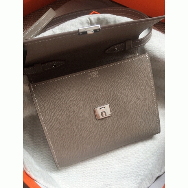 Grey 1:1 replica Hermes Clic wallet with strap angle 3