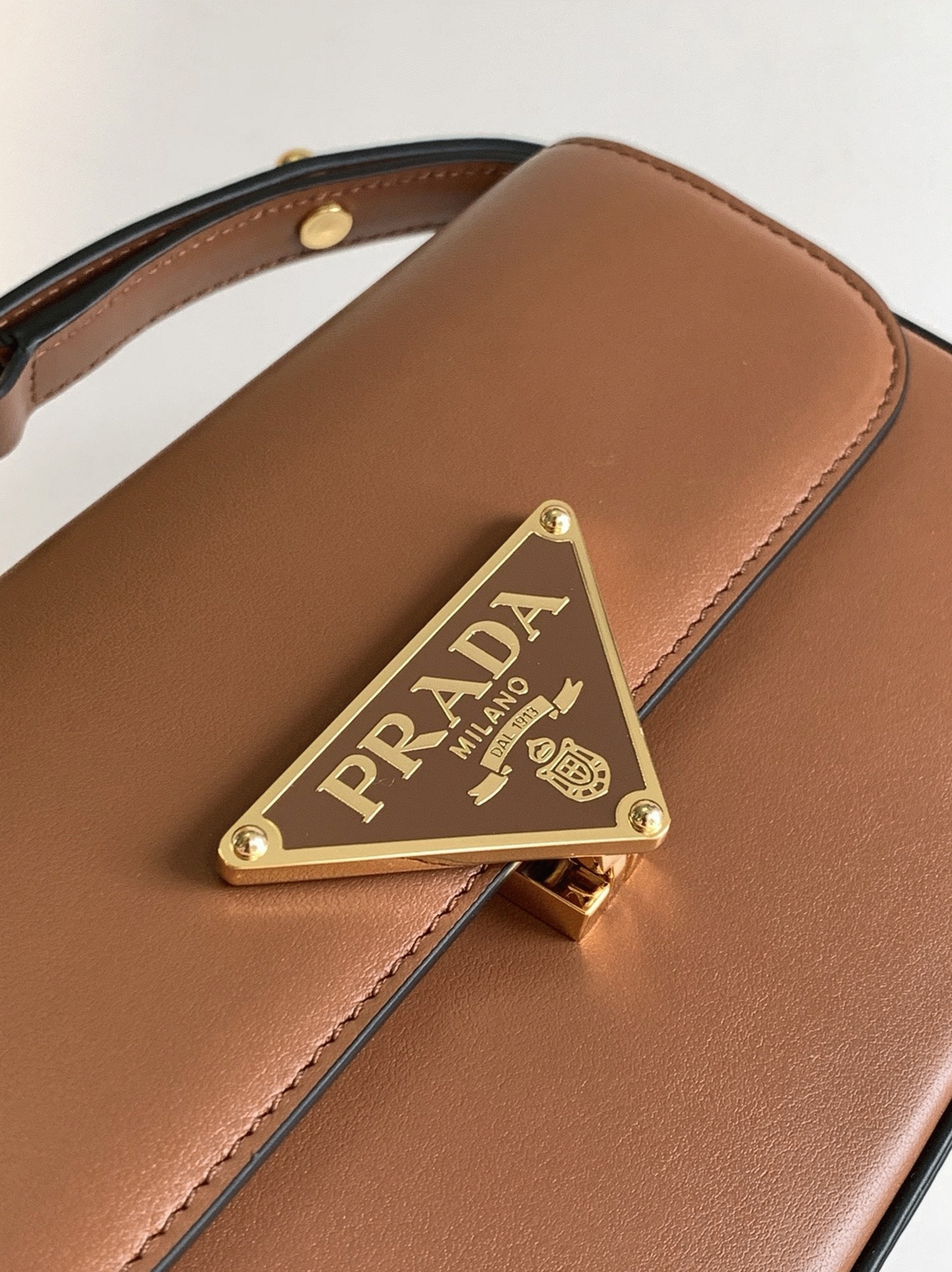 Prada Shoulder Bag Knockoff in Cognac Smooth Calfskin angle 2